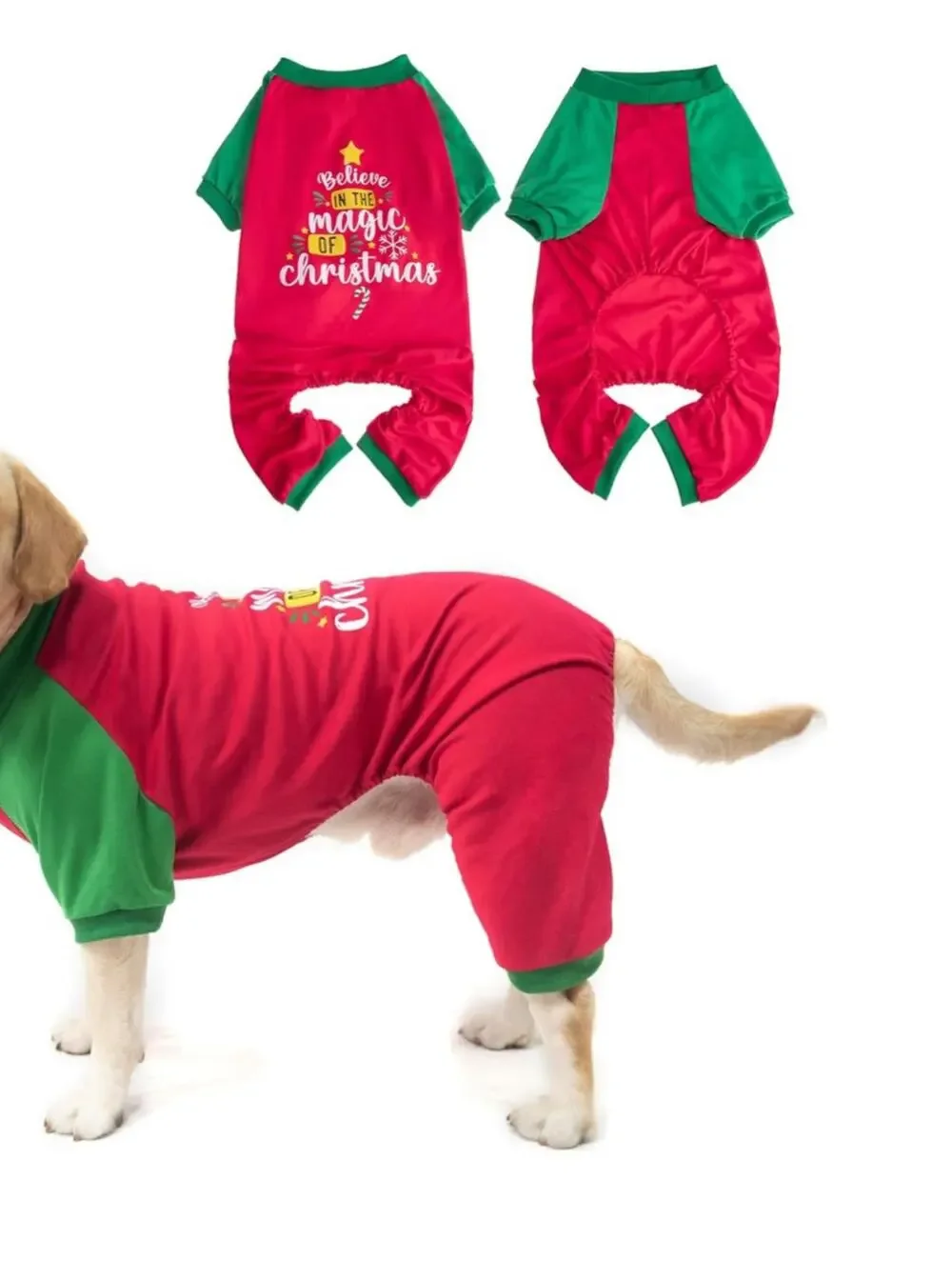 Dog Christmas Pajamas for Med-Large Dog Outfit Clothes, Stretchy Pet Jumpsuit 3X